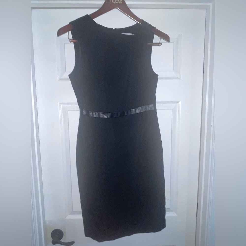 Calvin Klein Black Sheath Midi Dress Crew Neck Sleeveless